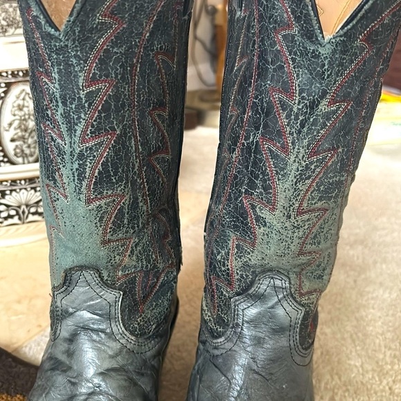 Durango Genuine Leather Distressed Vintage Western Cowboy Boots Green Gray - Picture 10 of 16